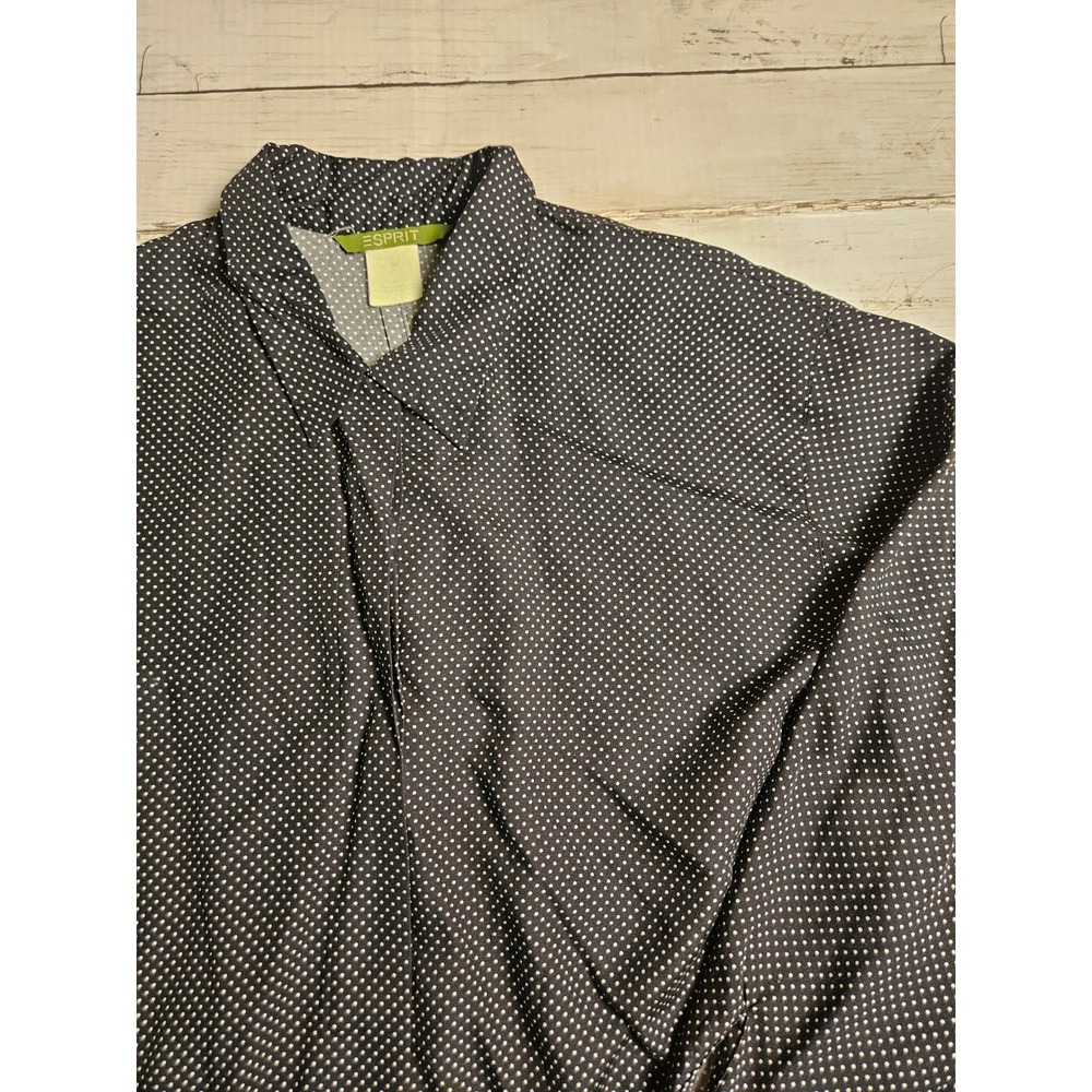 Vintage 90s Esprit Womens Polka Dot‎ Long Sleeve Button Up Blouse Black White M